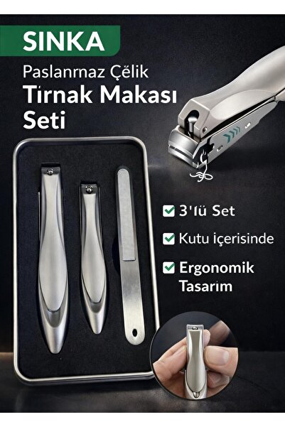 SİNKA Paslanmaz Çelik Tırnak Makası Metal Kutu 3'lü