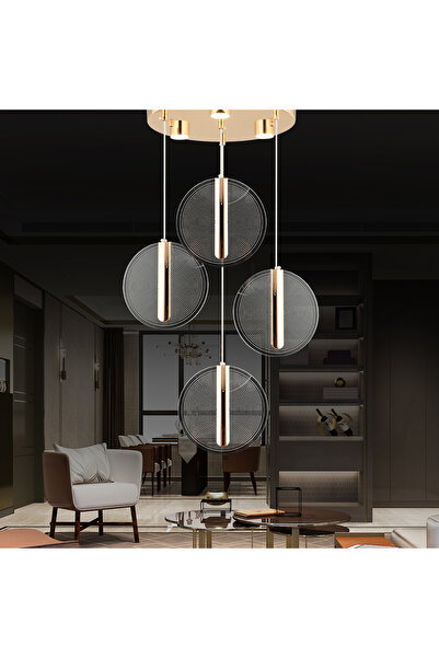 Apliqa Dustin 4'lü Yuvarlak 3 Renk 52 Watt Gold Kristal Ledli Modern Oturma Odası Salon Sarkıt Avize