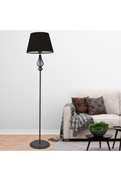 Apliqa Hefina Siyah Şapkalı Siyah Modern Tasarım Ayaklı Abajur Lamba Metal Lambader