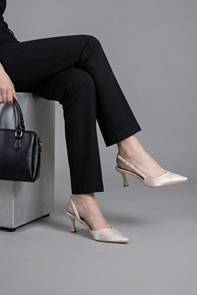 MARSEDO Siena Kadın Stiletto Sivri Burun Arkası Açık Atkılı Topuklu Ayakkabı