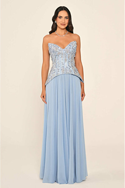 ALFABETA Strapless Sequin Corset with Long Chiffon Skirt Evening Dress
