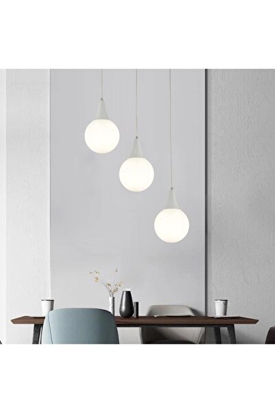 Apliqa Damla 3 Lü Sıralı Beyaz Modern Sarkıt Mutfak Oturma Odası Salon Sarkıt...