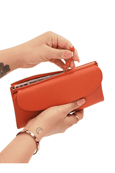 Meskanto محفظة نسائية من الجلد الطبيعي من ديزي مع حجرة للهاتف