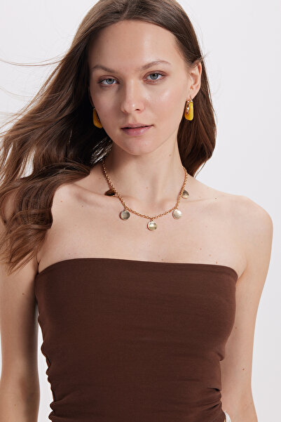 Tudors Woman Slim Fit slim fit cotton strapless dark brown blouse