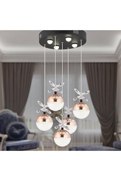Apliqa Lokken 5'li Yuvarlak 50 Watt Bakır Kristal Ledli Modern Oturma Odası S...
