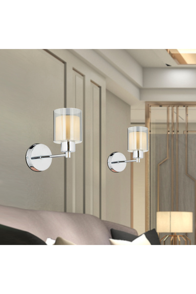 Apliqa Goldie Krom Yatak Odası-Yatak Başı Duvar Lambası 2'li Aplik Seti