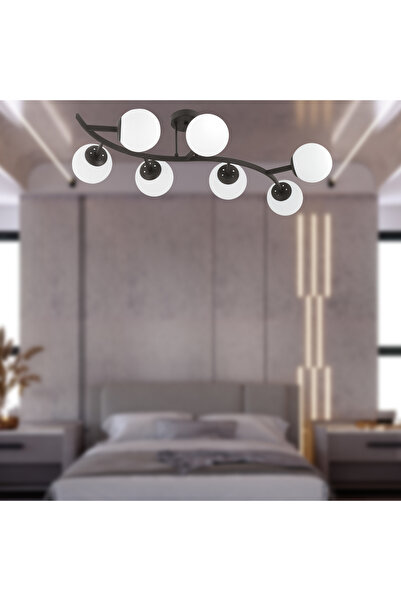 Apliqa İzem 7'li Siyah Modern Plafonyer Genç Odası Mutfak Yatak Odası Avize