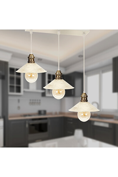 Apliqa Gönen 3Lü Beyaz Patinalı Modern Retro Sarkıt Salon Avize