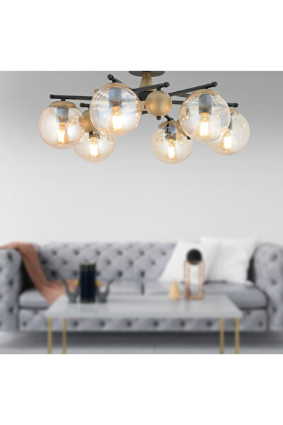 Apliqa Peyda 6'lı Siyah Eskitme Bal Camlı Modern Koridor Yatak Odası Salon Avize