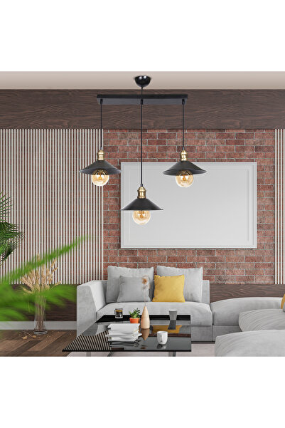 Apliqa Gönen 3Lü Siyah Sıralı Modern Retro Sarkıt Mutfak Retro Salon Avize