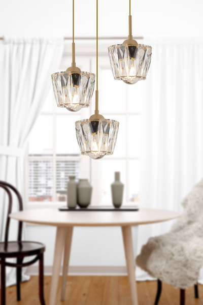 Apliqa Fernando 3 Lü Yuvarlak Eskitme Kristal Taşlı Salon Avize