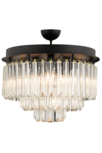 Apliqa Nilay Siyah Kristalli Taşlı Modern Tasarım Kristal Salon Avize