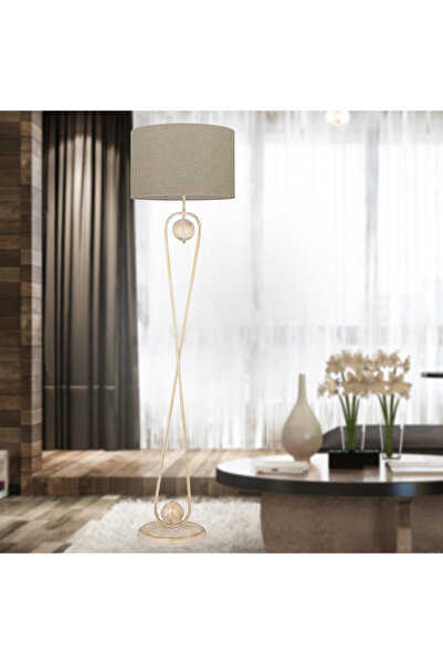 Apliqa Letta Eskitme Şapkalı Beyaz Modern Tasarım Ayaklı Abajur Lamba Metal Lambader