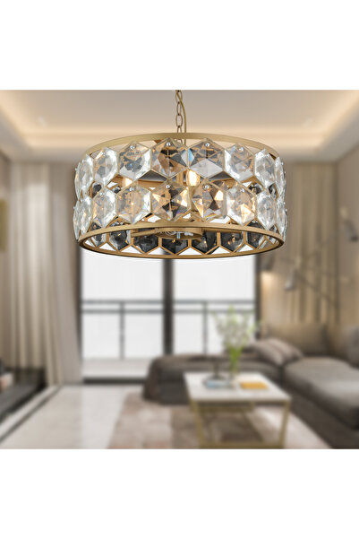 Apliqa Roman 5'li Yuvarlak Eskitme Kristalli Taşlı Modern Tasarım Kristal Sal...