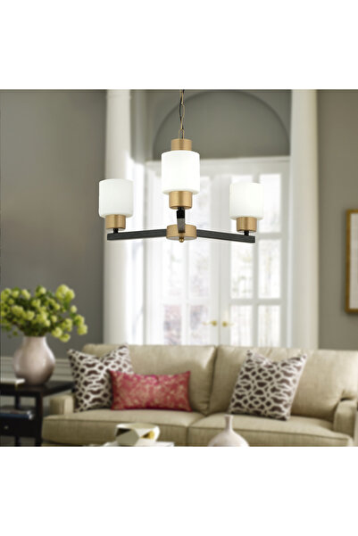 Apliqa Jade 3 Lü Avize Eskitme Siyah Boyalı Beyaz Camlı Modern Genç Odası Yat...