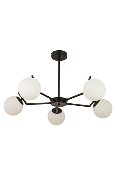 Apliqa Sara 5Li Siyah Beyaz Camlı Modern Genç Odası Yemek Masası Üstü Retro Salon Avize