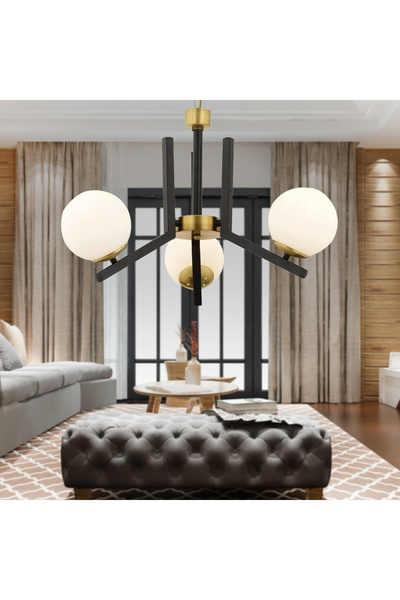 Apliqa Morgan 3 Lü Eskitme Siyah Modern Yatak Odası Mutfak Oturma Odası Salon Avize