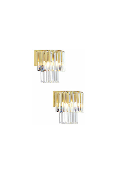 Apliqa Nilüfer Eskitme 2'li Aplik Seti Kristal Taşlı Yatak Odası-Yatak Başı Duvar Lambası