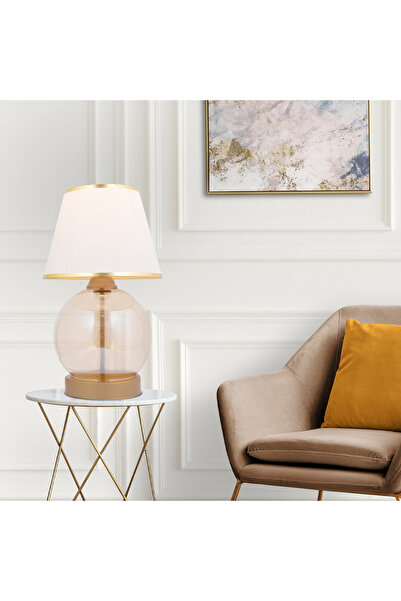 Apliqa Lampon Beyaz Şapkalı Eskitme Masa Lambası Modern Tasarım Salon-Yatak Odası Abajur