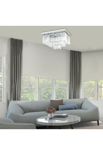 Apliqa Nilüfer Kristalli Krom Kaplama Triplex Kare Kristalli Taşlı Modern Tas...