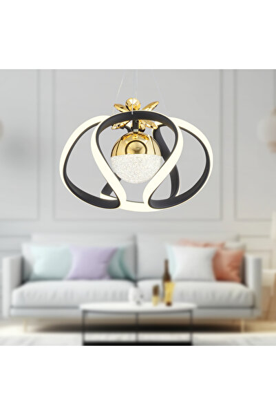 Apliqa Pelin Tekli Siyah Gold 3 Renkli 40 Watt Ledli Modern Oturma Odası, Kor...