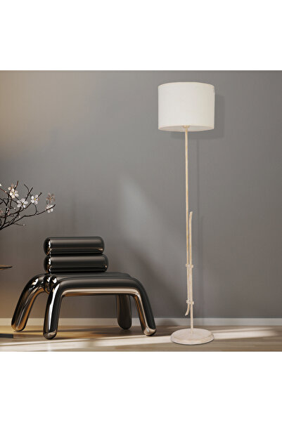 Apliqa Jolly Beyaz Şapkalı Beyaz Modern Tasarım Ayaklı Abajur Lamba  Metal Lambader