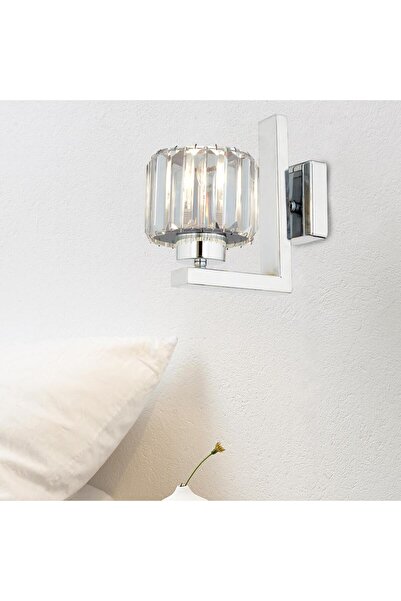 Apliqa Ramo Krom Kaplama Kristal Taşlı Duvar Lambası Yatak Odası-Yatak Başı-Salon için Aplik