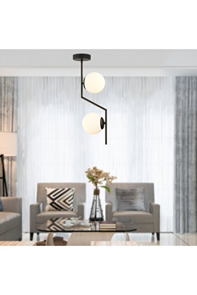 Apliqa Deus 2Li Beyaz Camlı Siyah Modern Sarkıt Genç Odası Mutfak Yatak odası Salon Sarkıt Avize