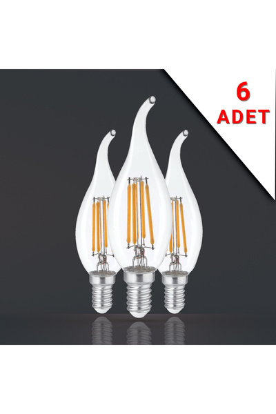 Apliqa 6 ADET KIVRIK UÇLU FİLAMANLI E14 RUSTİK AMPUL 6 WATT 3000K GÜN IŞIĞI T35