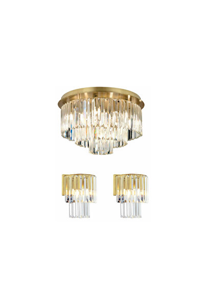 Apliqa Nilüfer Yuvarlak Eskitme 3 Parça Kristalli Taşlı Modern Tasarım Krista...