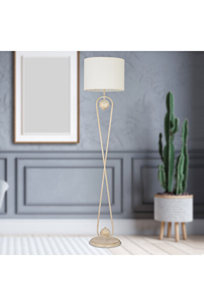 Apliqa Letta Beyaz Şapkalı Beyaz Modern Tasarım Ayaklı Abajur Lamba Metal Lambader