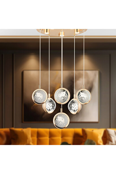 Apliqa Eldon 6'lı Yuvarlak 3 Renk 88 Watt Gold Kristal Ledli Modern Oturma Od...