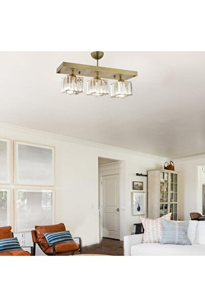 Apliqa Rivia 3 Lü Eskitme Plafonyer Kristalli Taşlı Modern Tasarım Kristal Sa...