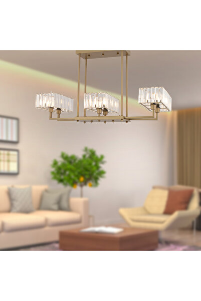 Apliqa Brambles 6'lı Eskitme Kristalli Taşlı Modern Tasarım Kristal Salon Avize