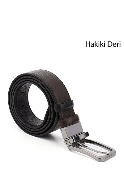GÖNDERİ(R) BLACK BROWN Gön Genuine Leather Double Sided Men's Belt 13423