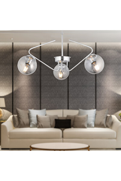 Apliqa Mildred 3'lü Krom Füme Camlı Modern Sarkıt Genç Odası Mutfak Yatak Odası Salon Sarkıt Avize