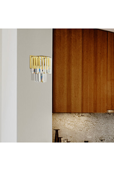 Apliqa Nilüfer Eskitme Kristal Taşlı Duvar Lambası Yatak Odası-Yatak Başı-Sal...