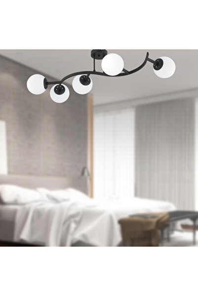 Apliqa İzem 5'li Siyah Modern Plafonyer Genç Odası Mutfak Yatak Odası Avize