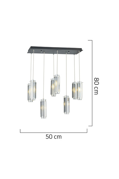 Apliqa NATALİ 8Lİ SIRALI KROM SARKIT SALON- YEMEK MASASI AVİZE