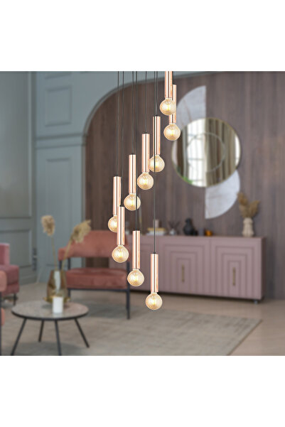 Apliqa Elisa 9Lu Sarkıt Bakır Sarkıt Modern Genç Odası Mutfak Salon Sarkıt Avize