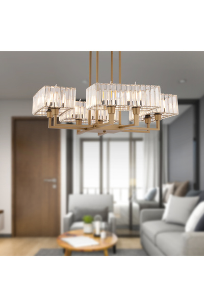 Apliqa Brambles 8'li Eskitme Kristalli Taşlı Modern Tasarım Kristal Salon Avize