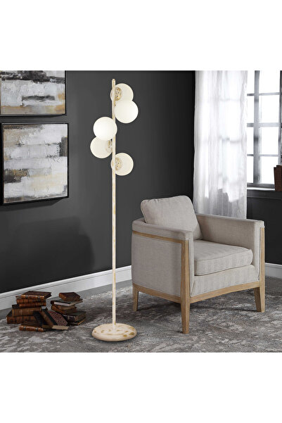 Apliqa Uzel 5Li Beyaz Patinalı Modern Tasarım Metal Lambader