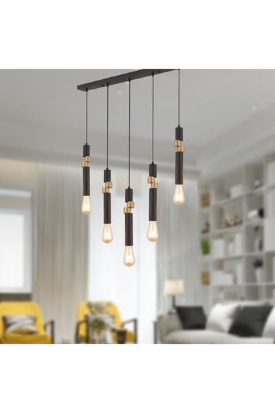 Apliqa Barnaby 5'Li Sıralı Siyah Eskitme Sarkıt Modern Genç Odası Mutfak Salon Sarkıt Avize