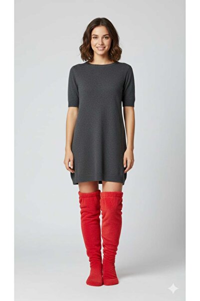 SUERTO Wellsoft Peluş Diz Üstü Ev Çorabı Uzun Çorap Patik Kışlık Unisex KIRMIZI