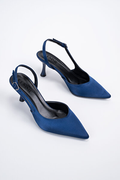 FEMME Siena Kadın Stiletto Sivri Burun Arkası Açık Atkılı Topuklu Ayakkabı Lacivert
