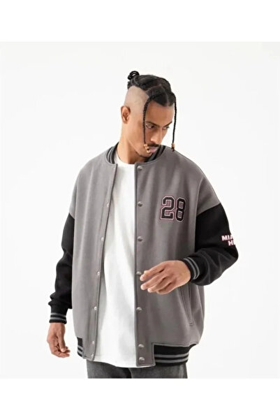 ARONA Mdb Men's 28 Printed Oversized Three Thread College Jacket Smoked