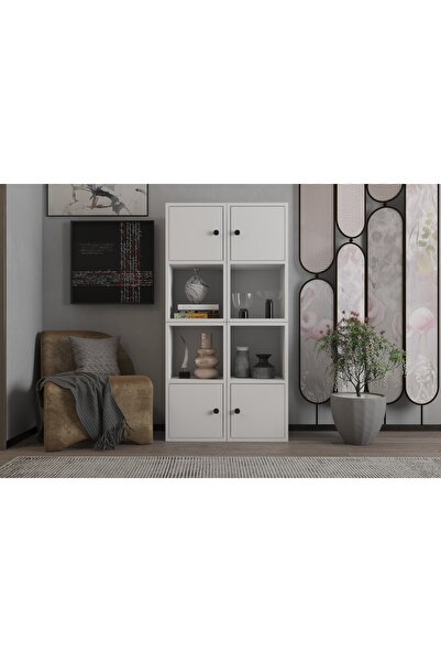 Nettrends Çekmeceli Kapaklı Raflı Beyaz Çok Amaçlı Dolap 65,4 Cm Ça-d-1113-Ç