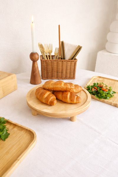 KaiHome حامل خشبي مستدير ذو لون فاتح / حامل شمسي / منظم