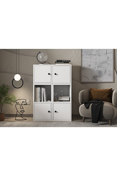 Nettrends Çekmeceli Kapaklı Raflı Beyaz Çok Amaçlı Dolap 65,4 cm Çıtasız Ça-d...