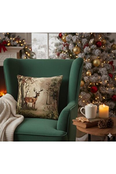 Believe Belıeve Deer Tartan Goblen Kırlent 45*45 Cm